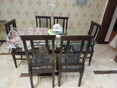 Dining Table Six Seater | Chinioti  Wood | Glass Top | Furniture