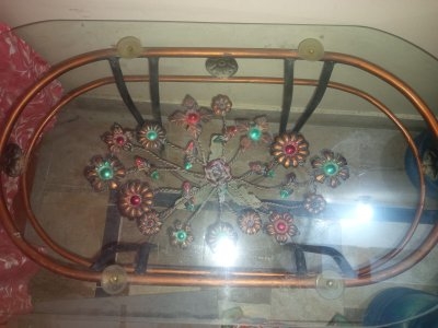 Complete Heavy Wrought Iron Living Room Set (Sofa, Chairs, Table & Showcase)